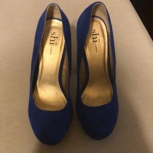 Royal blue suede SHI platform heels